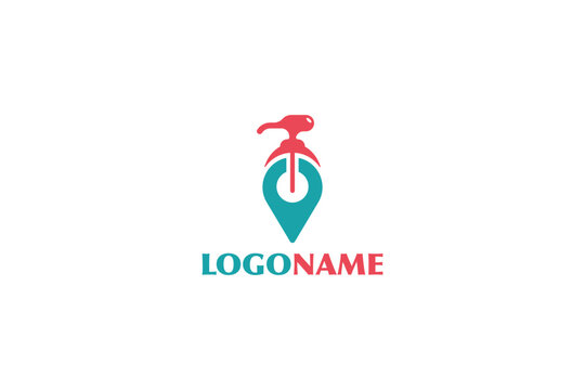 Creative logo design depicting a soap pump with a locator inside, designated to the cleaning industry.