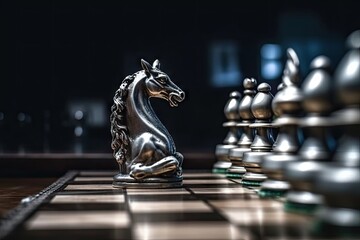 Leadership and Victory in Chess Game: Closeup of Horse and Pawn. Business Concept
