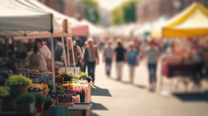 Vibrant Street Fair Delight Abstract Blurred Background with Outdoor Excitement and Ample Copy Space. created with Generative AI