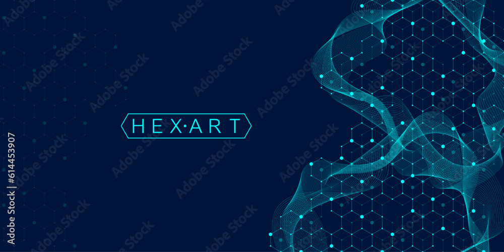 Fototapete Technology abstract lines and dots connect background with hexagons. Hexagons connection digital data and big data concept. Hex digital data visualization. Vector illustration