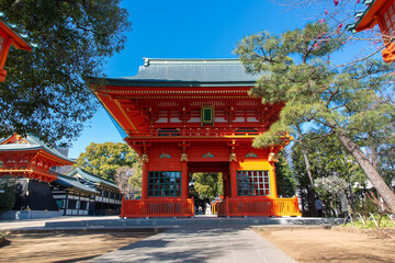 Beautiful japanese architecture of Ana hachimangu Shrine, It is a popular shrine among Japanese people and tourists, located near Waseda University in Tokyo Japan.