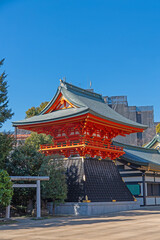 Beautiful japanese architecture of Ana hachimangu Shrine, It is a popular shrine among Japanese people and tourists, located near Waseda University in Tokyo Japan.