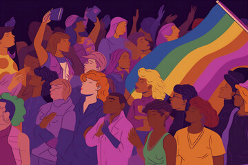 group concept parade community freedom pride rainbow homosexual celebration flag. Generative AI.