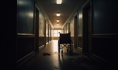 Naklejka premium Old hospital corridor. Architecture hallway design. Generative AI.