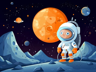 Fototapeta premium Astronaut in space. Planets in dark cosmos. Stars