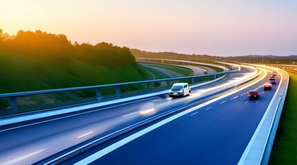 car driving on highway at evening generated by Ai