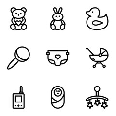 Set of Nursery, Baby Related Thin Line Icons - EDITABLE STROKE - EPS Vector