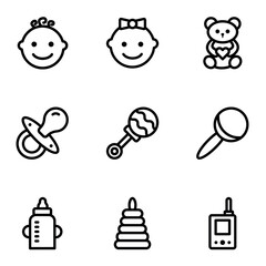 Set of Nursery, Baby Related Thin Line Icons - EDITABLE STROKE - EPS Vector