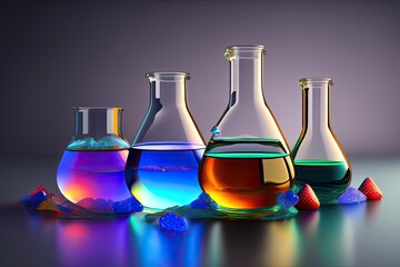 Chemical laboratory glassware volumetric flasks - obrazy, fototapety, plakaty