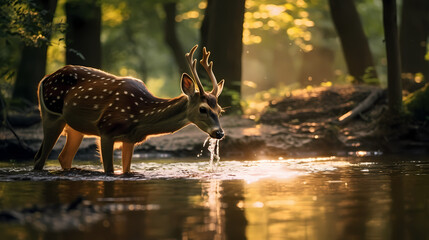 Captivating Wildlife Moment: Majestic Deer Savoring Tranquility by the Riverside