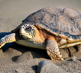 Naklejka premium sea Turtle on the way back after she laid her eggs