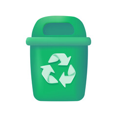 green recycling bin reusable waste disposal concept to reuse. 3d illustration.