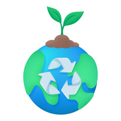 globe with trees growing The concept of planting trees for the world. 3d illustration