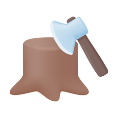 ax and tree Stop cutting down trees concept. 3d illustration