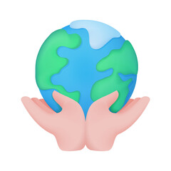 hand holding globe Earth care concept. 3d illustration