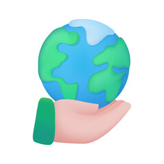 hand holding globe Earth care concept. 3d illustration