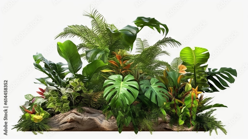 Wall mural Generative AI of a collection of different tropical plants isolated on white background