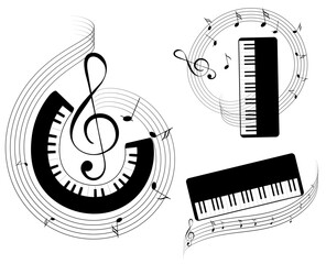 Obraz premium Musical instruments. Musical keyboard with notes. Can be used for t-shirt, emblem, concert, music, school