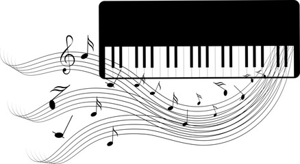 Musical instruments. Piano keyboard with notes. Vector illustration