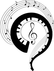 Musical instruments. Piano keyboard with musical wave and treble clef. Vector illustration