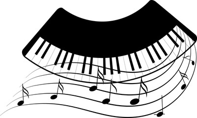 Musical instruments. Piano keyboard with music wave. Vector illustration