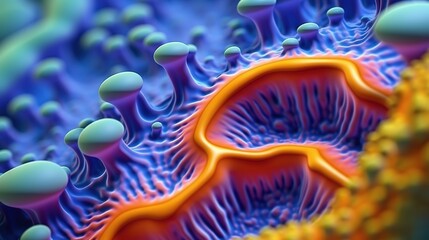 Fantastic abstract alien organic tissue. Microbiology research. Generative AI. Illustration for banner, poster, cover, brochure or presentation.