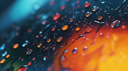Realistic small water drops on the surface of something. Rainy day. Generative AI. Illustration for banner, poster, cover, brochure or presentation.