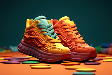 Playful and Colorful Vibrant Plasticine Sport Shoes for a Fun Shopping Experience. created with Generative AI