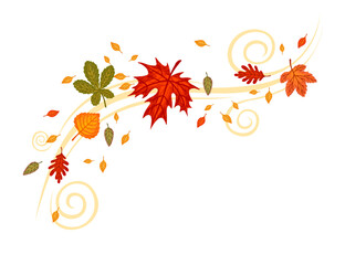 Autumn leaves flying on the wind vector illustration on white background