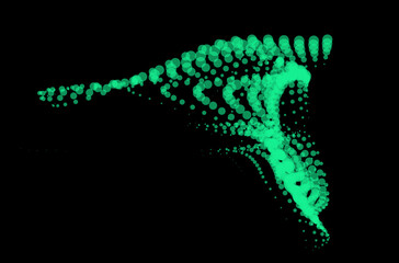 Math flow template for presentation. Light-emitting lines highlighting regularity space of particles. Ordered sinusoidal science. Processing a large data stream. Disappearing magical mysterious spots