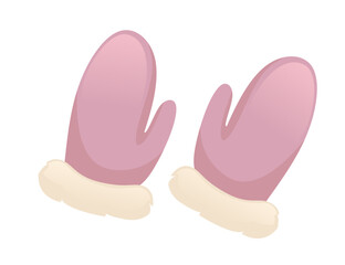 Warm textile pair of winter gloves pink color vector illustration on white background