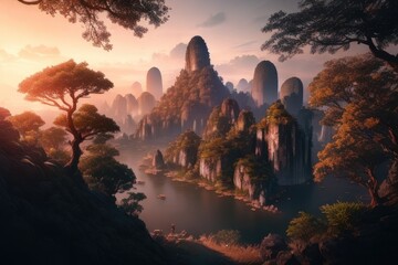 Obraz premium Sights of ancient civilizations, beautiful world landscape, generative ai, ai generated art 