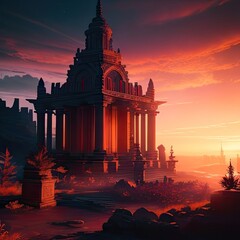 Naklejka premium Sights of ancient civilizations, beautiful world landscape, generative ai, ai generated art 