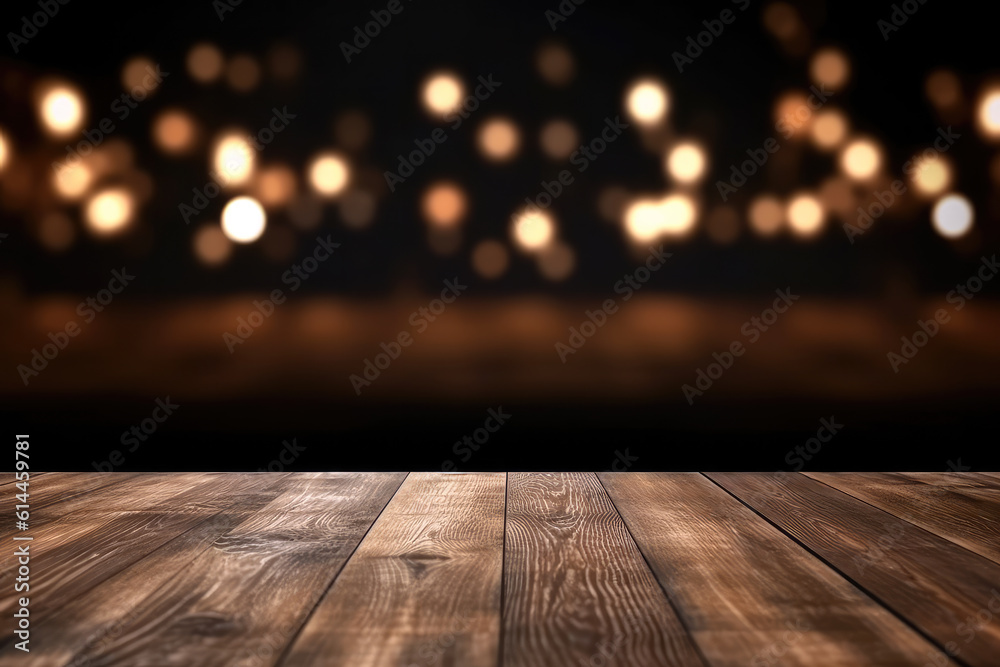 Aufkleber wooden table in front of blurred background with bokeh lights. high quality photo
