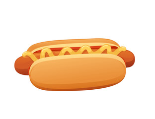 Fast food classic hot dog with bun sausage mustard and ketchup vector illustration isolated on white background