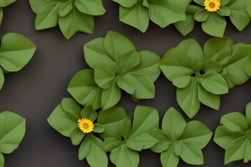 Coatbuttons and Mexican chamomile on the wall.  Isolation of the plant on the wall in the garden - generative ai