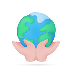 hand holding globe Earth care concept. 3d illustration