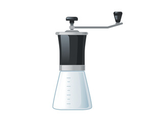 Modern manual coffee grinder with steel handle vector illustration isolated on white background