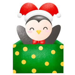 3d penguin in a gift box