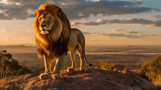 Majestic lion standing on a rock