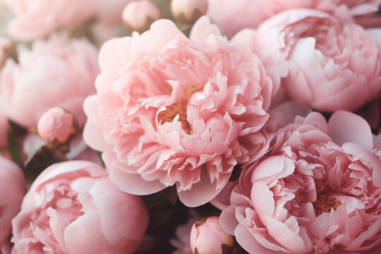 Bouquet of soft pink peony background. Flowers pattern texture