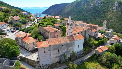 Obraz premium Plomin - Croatia - An aerial view with the drone over the beautiful town of Plomin