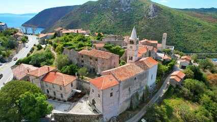 Plomin - Croatia - An aerial view with the drone over the beautiful town of Plomin