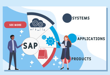 SAP - Systems, Applications, Products acronym. business concept background. vector illustration concept with keywords and icons. lettering illustration with icons for web banner, flyer, landing