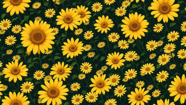 Classical style painting yellow Paris Daisy flower, tile seamless repeating pattern