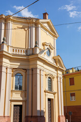 Fototapeta na wymiar Facade of the Oratory of San Luigi Church in San Secondo Parmense in the Province of Parma - Italy