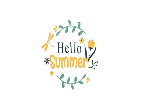 Hello Summer lettering  Text animated 4K