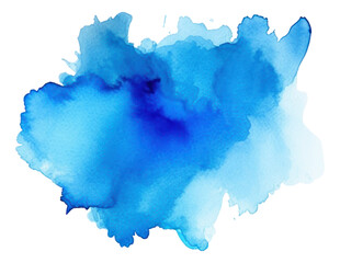 Blue abstract watercolor texture stain with splashes and spatters illustration isolated.