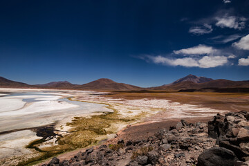 Rocce e vulcani nel Salar del Carmen nell'altopiano andino di Atacama Cile