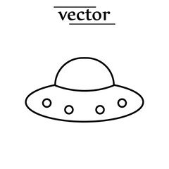 Alien car symbol, flying saucer outline vector icon illustration on white background..eps